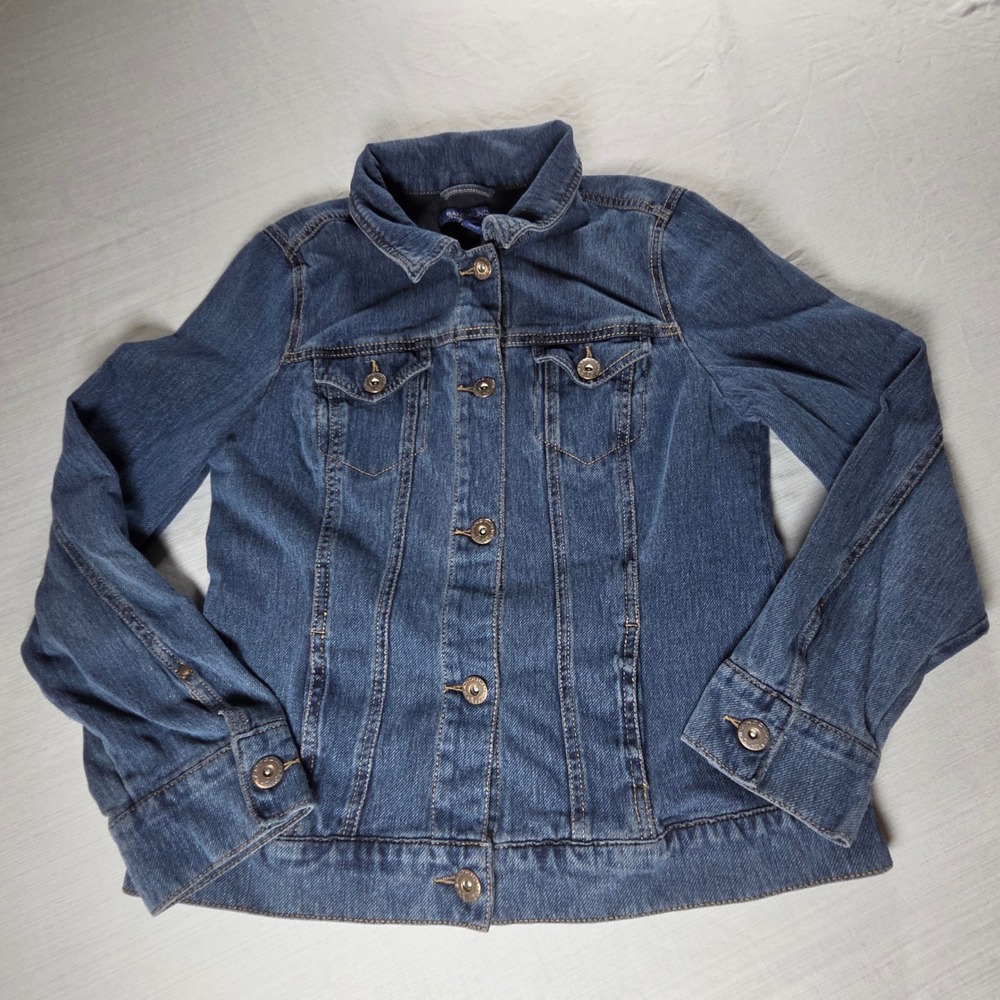 Bandolino Jeans Roxy Denim Jacket Womens Petite Medium Blue Indigo RKB91607-GRN